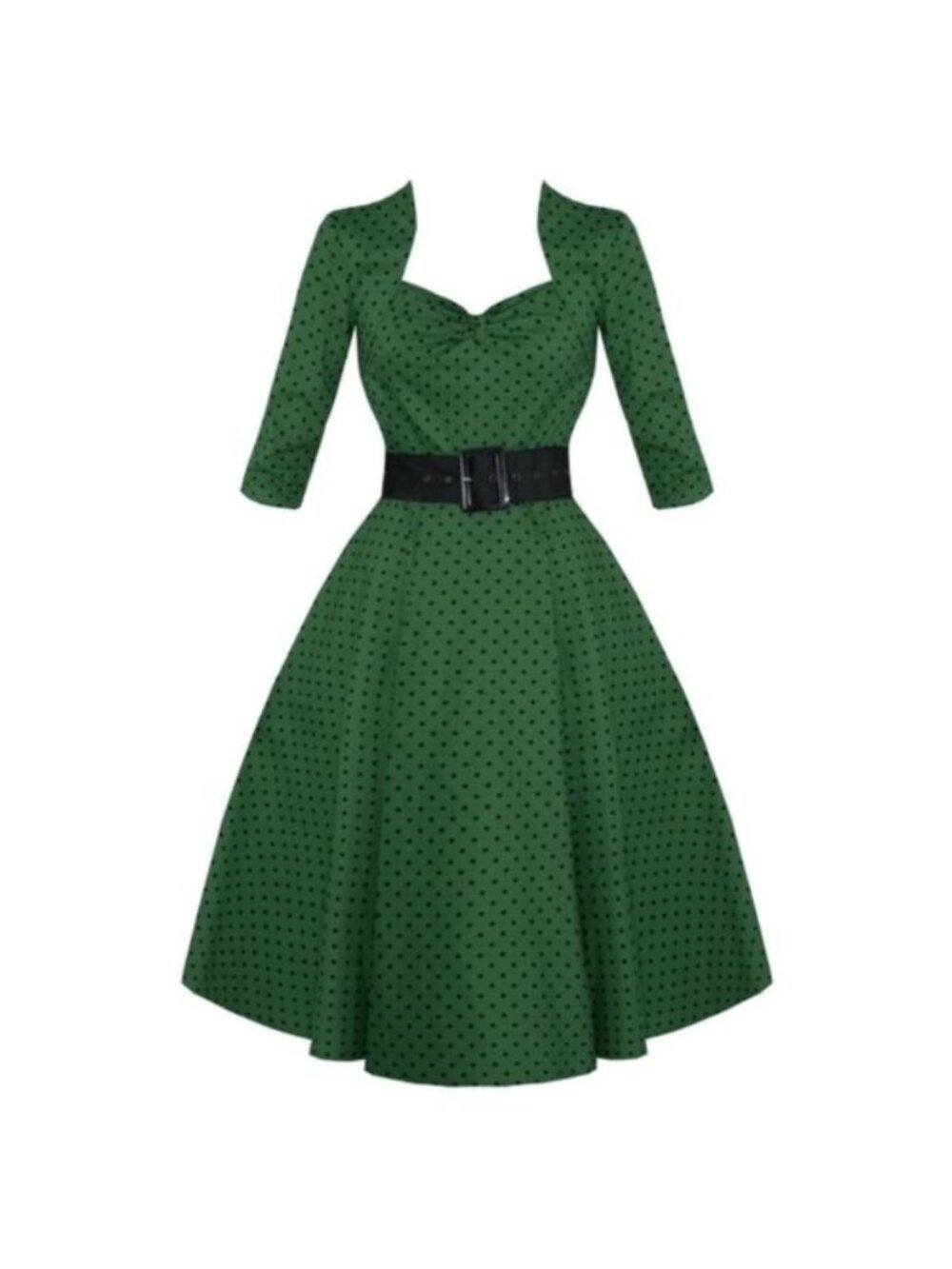 Hell Bunny Vixen Women M PinUp Dress Green Polka Dot Retro 50s Style Swing Flare